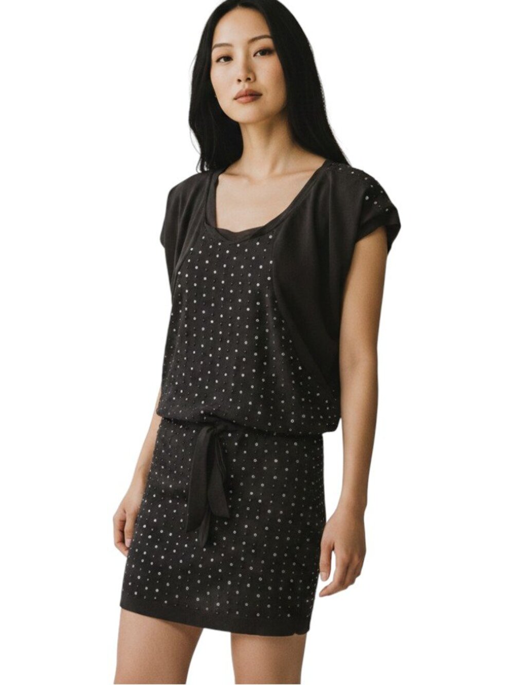 Ark & Co Gray Rhinestone Studded Mini Dress Size S Night Out Tie Waist